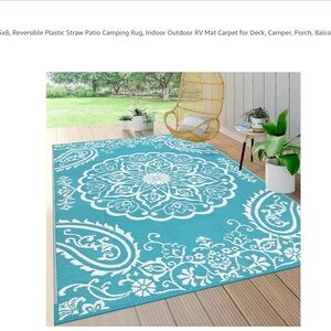 Reversible Blue and White Patio Rug 5’ by 8’
